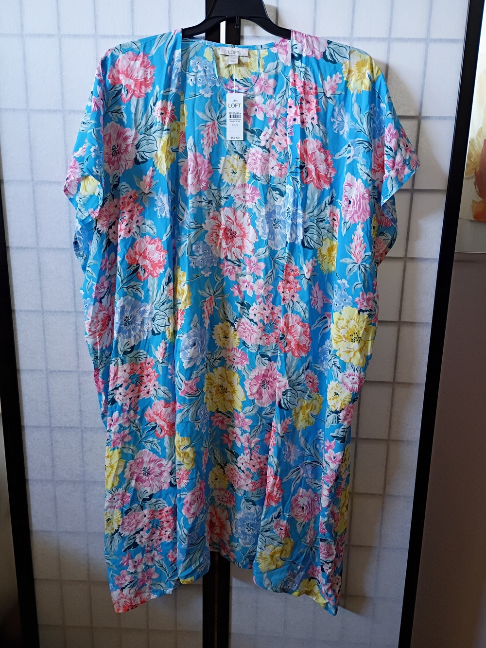 LOFT Blue Floral Kimono Cover-up Pink and Yellow Blooms